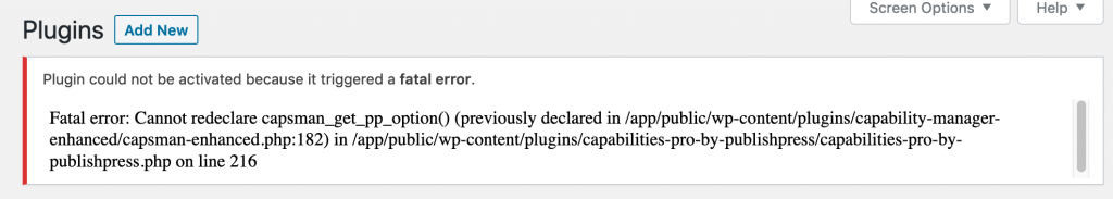 Plugin triggered a Fatal Error notification for WordPress