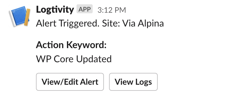 Wordpress core update alert in Slack