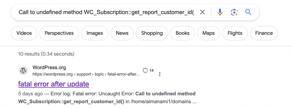 Google search for a WooCommerce error